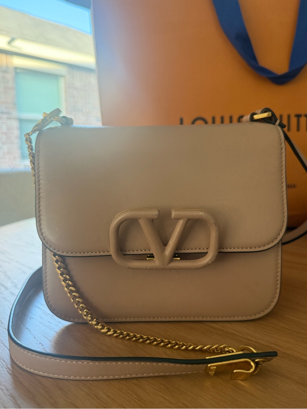 Valentino Nude Leather VSling Crossbody Bag